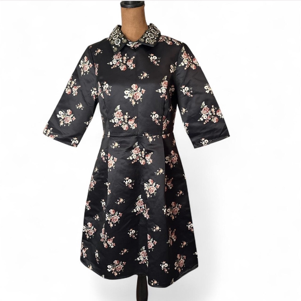 Vintage Retro Style Twee Cottagecore Floral Black Boutique Dress